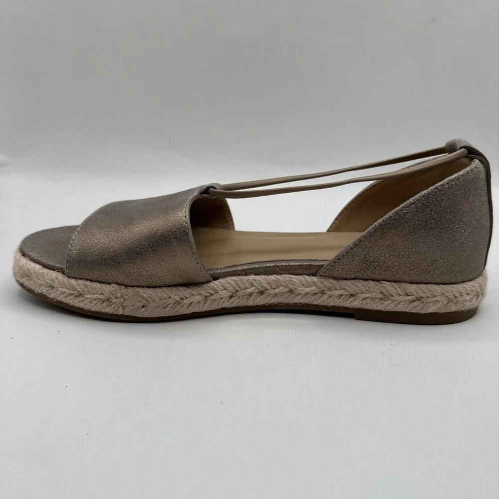 Eileen Fisher‎ Lee Gold Leather d'Orsay Espadrille Flat Slip On Sandal Shoes 7.5